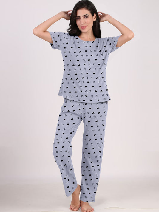 Women Night Suit Set Graphic Print