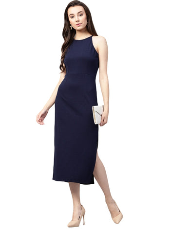 Zima Leto Women's Solid Incut Fitted Midi Dress