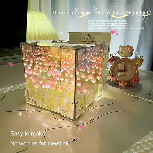 DIY Tulip Flower Cube Mirror Night Light