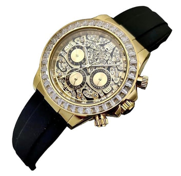 Royal Watch with Gold case Silicon Belt & Diamonds Stud